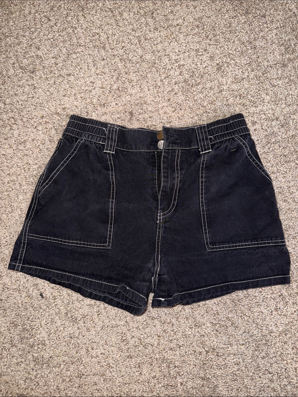 Full Tilt Black Denim Utility Shorts with Contrast Stitching